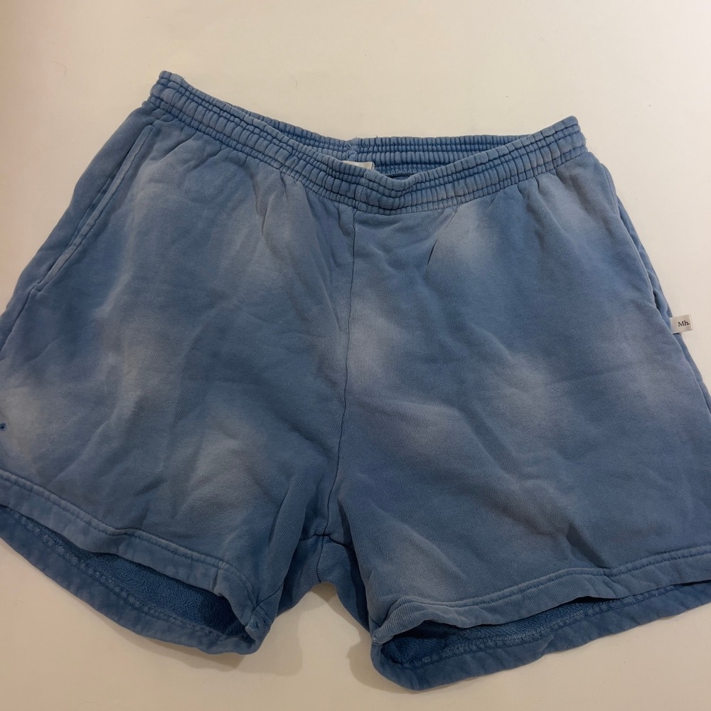 Madhappy Washed Blue Sweat Shorts Mens Small Elastic Waist‎ Fleece Pockets